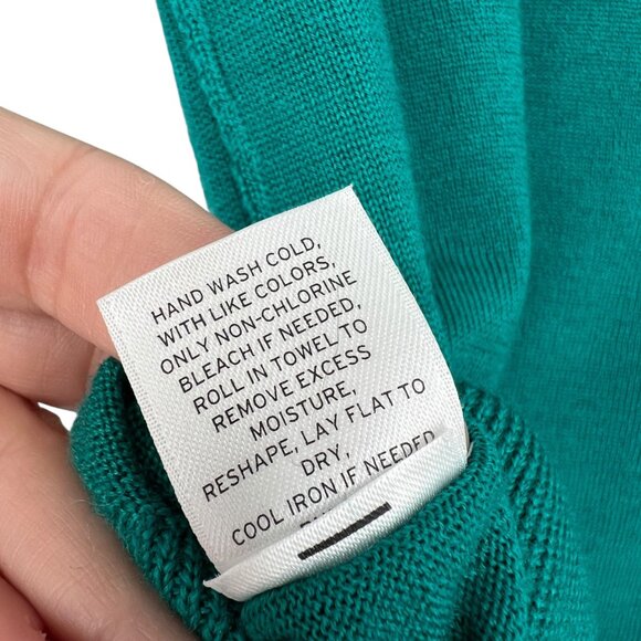 Halogen Teal Blue Merino Wool 3/4 Sleeve Sweater Size Small - Picture 13 of 14